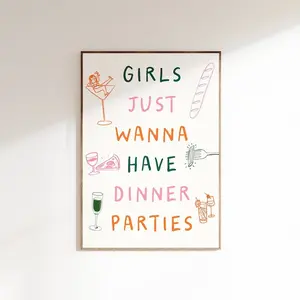 Unframe Trendy Dining Room Wall Art Girls Want Dinner Parties Print Girly Aesthetic Decor exhibition poster pink apartment kitchen
