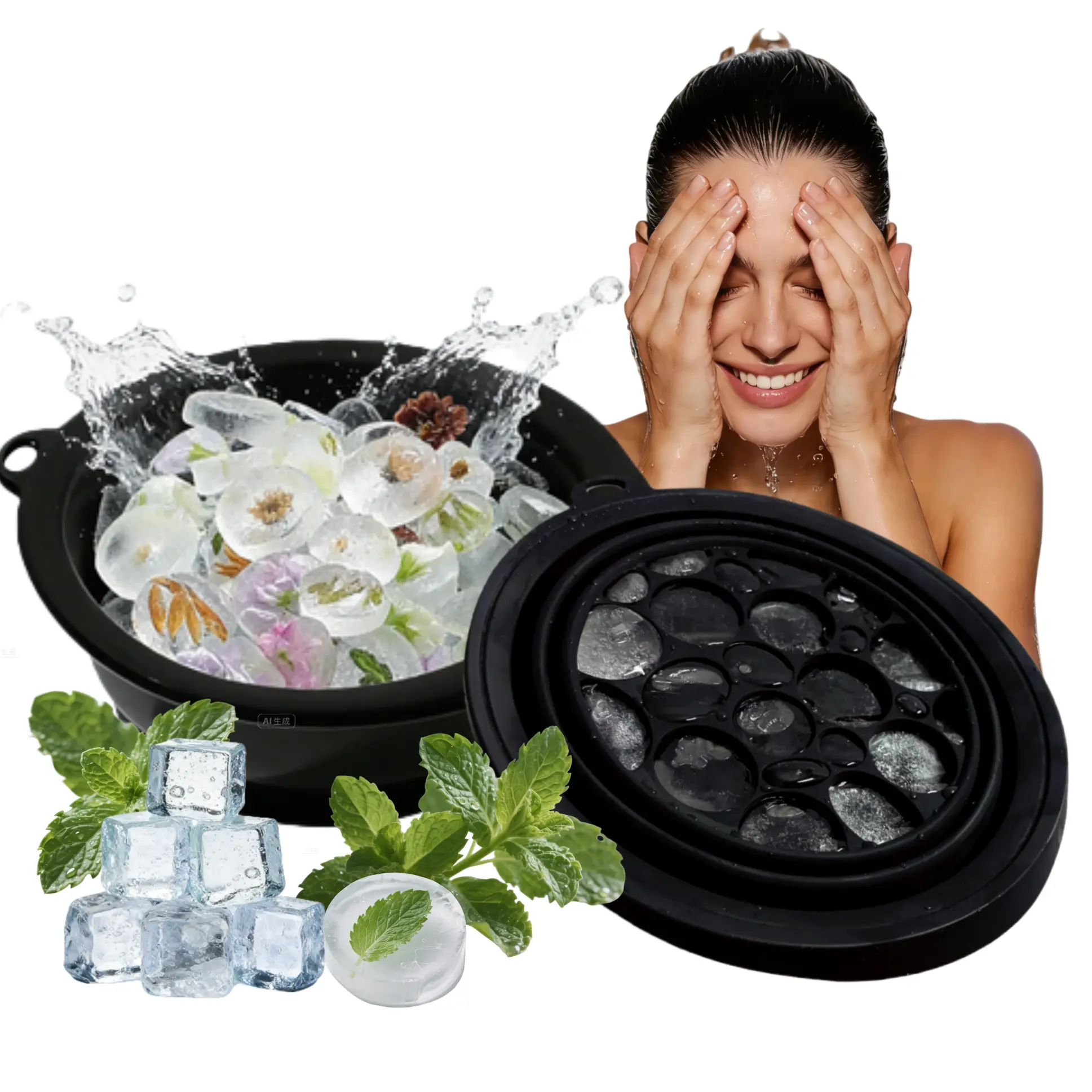 Collapsible Ice Basin, Silicone Face Ice Beauty Container Portable Face Ice Bowl for Women & Men Facial Skin Care Tool