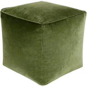 Cotton Velvet Cube Pouf, Moss