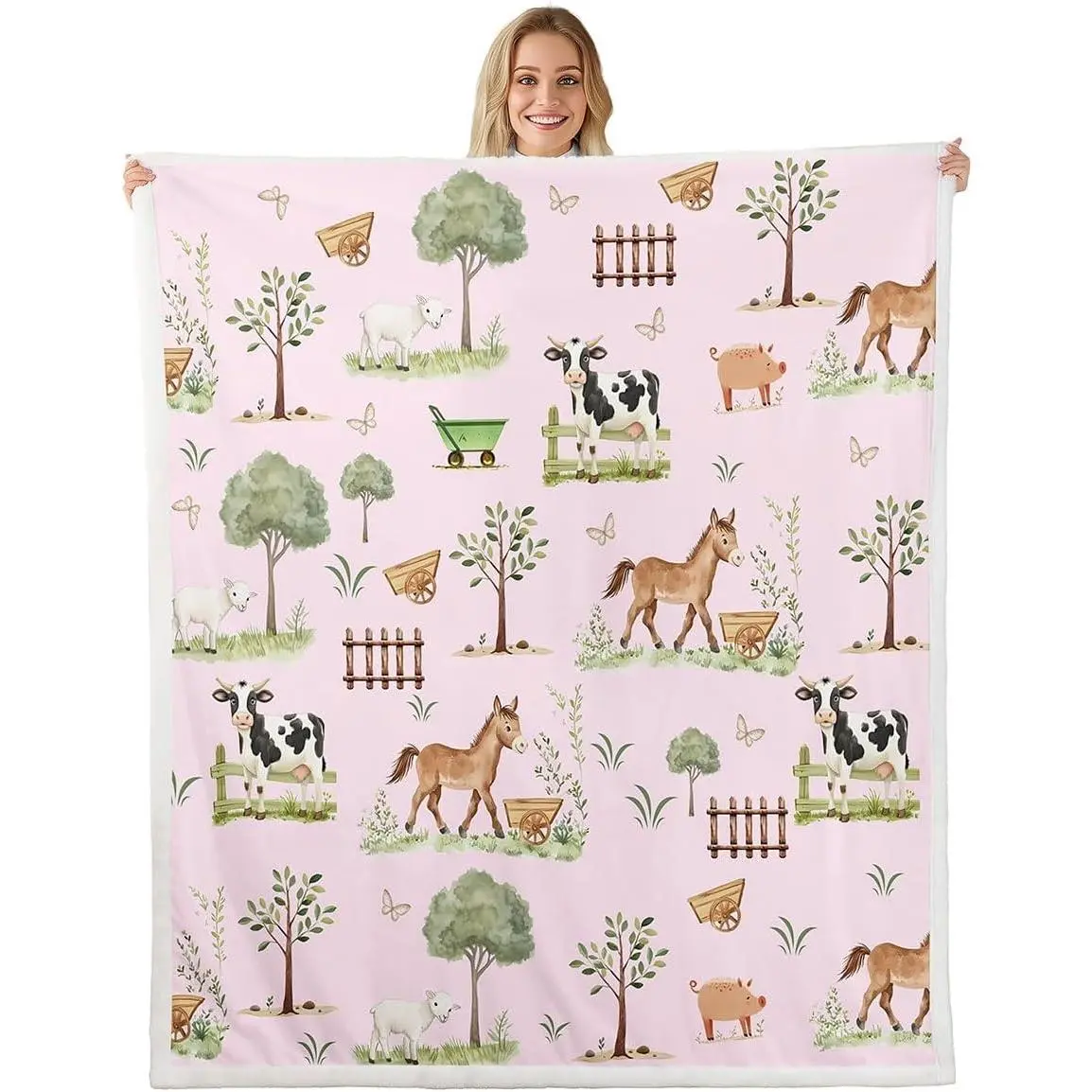 Baby Blankets for Unisex Boys Girls,Farm Animal Nursery Minky Blankets Pink Cartoon Animals Fleece Blanket Rustic Farmhouse Horse Sheep Cow Pig Woodland Trees Fuzzy Plush Throw Baby 30x40