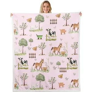 Baby Blankets for Unisex Boys Girls,Farm Animal Nursery Minky Blankets Pink Cartoon Animals Fleece Blanket Rustic Farmhouse Horse Sheep Cow Pig Woodland Trees Fuzzy Plush Throw Baby 30x40