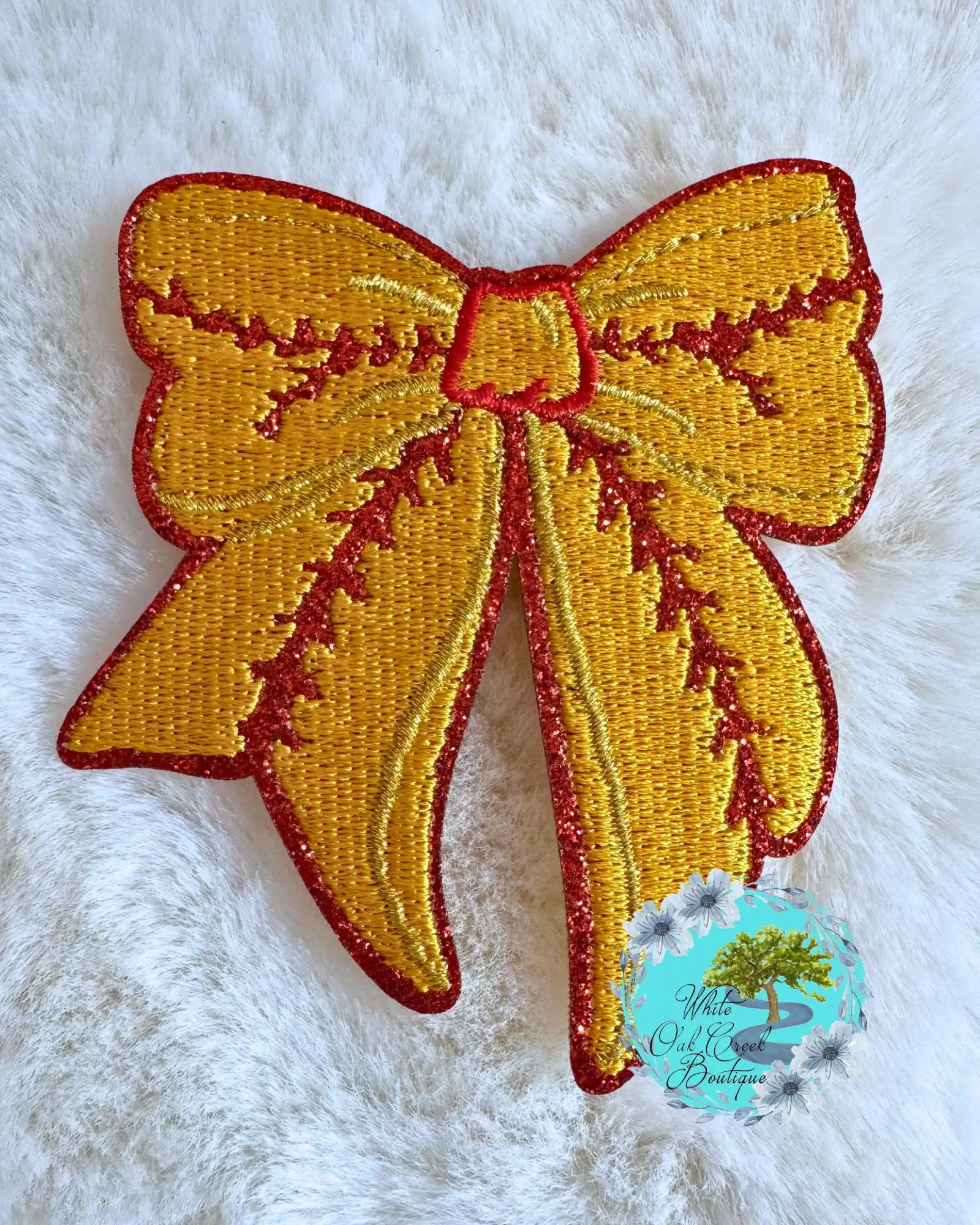 Softball Bow Glitter Trim Hat Patch