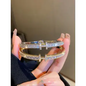 Letter H Design Bangle, Fashionable Rhinestone Decorated Bangle for Women & Girls, Trendy All-match & Exquisite Jewelry for Birthday Gift, Rhinestone Bangle Bracelet