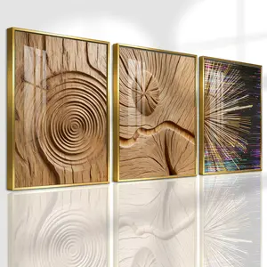 3 Counts Aluminum Alloy Framed Painting, Abstract Wood Texture And Light Burst Art, Home Decoration For Living Room, Bedroom, Office, Restaurant, Hallway Wall Decor, Odorless Print Artwork, Luxury Perfect Gift For Friends And Family