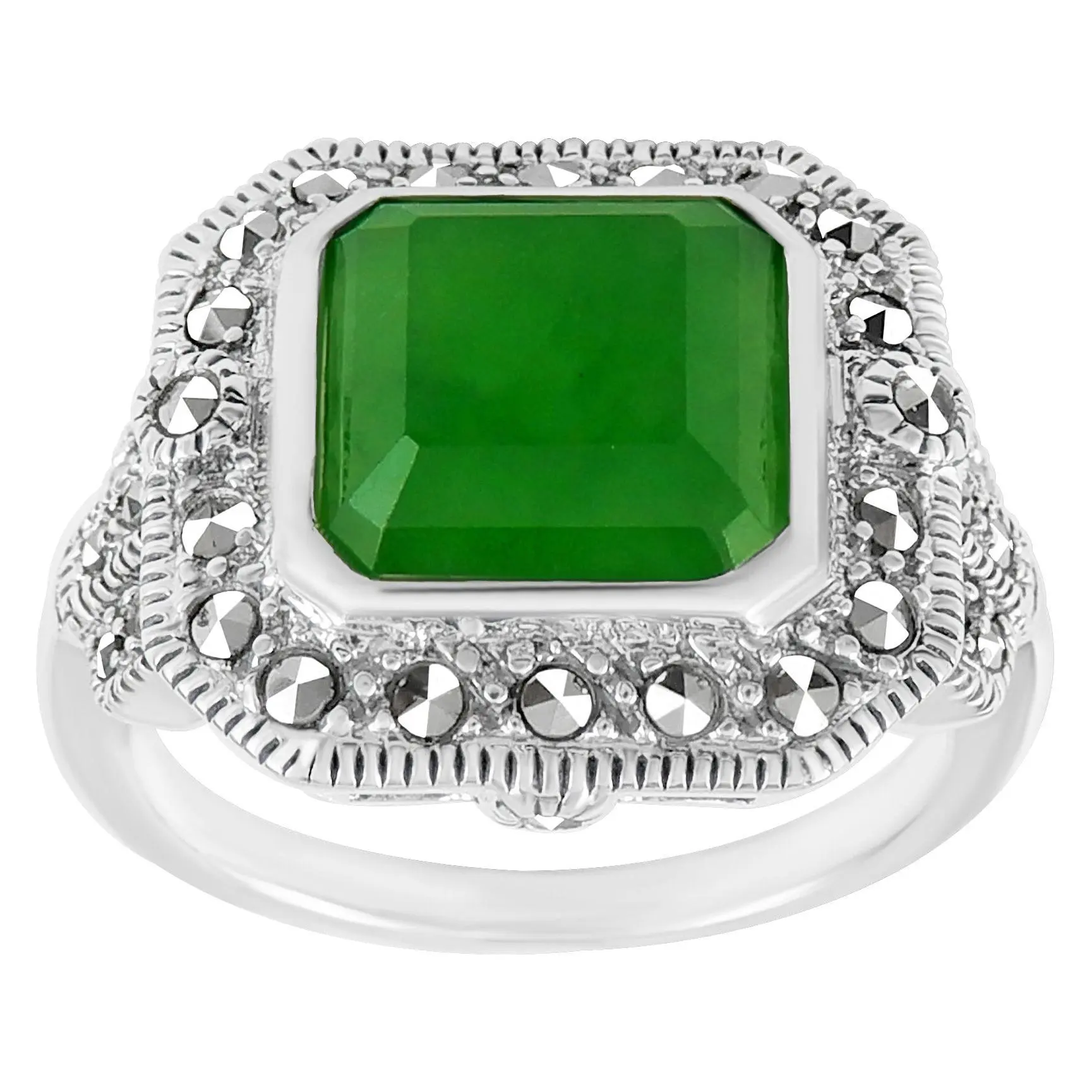 Suspicion Sterling Silver Jade& Marcasite Cocktail  Ring
