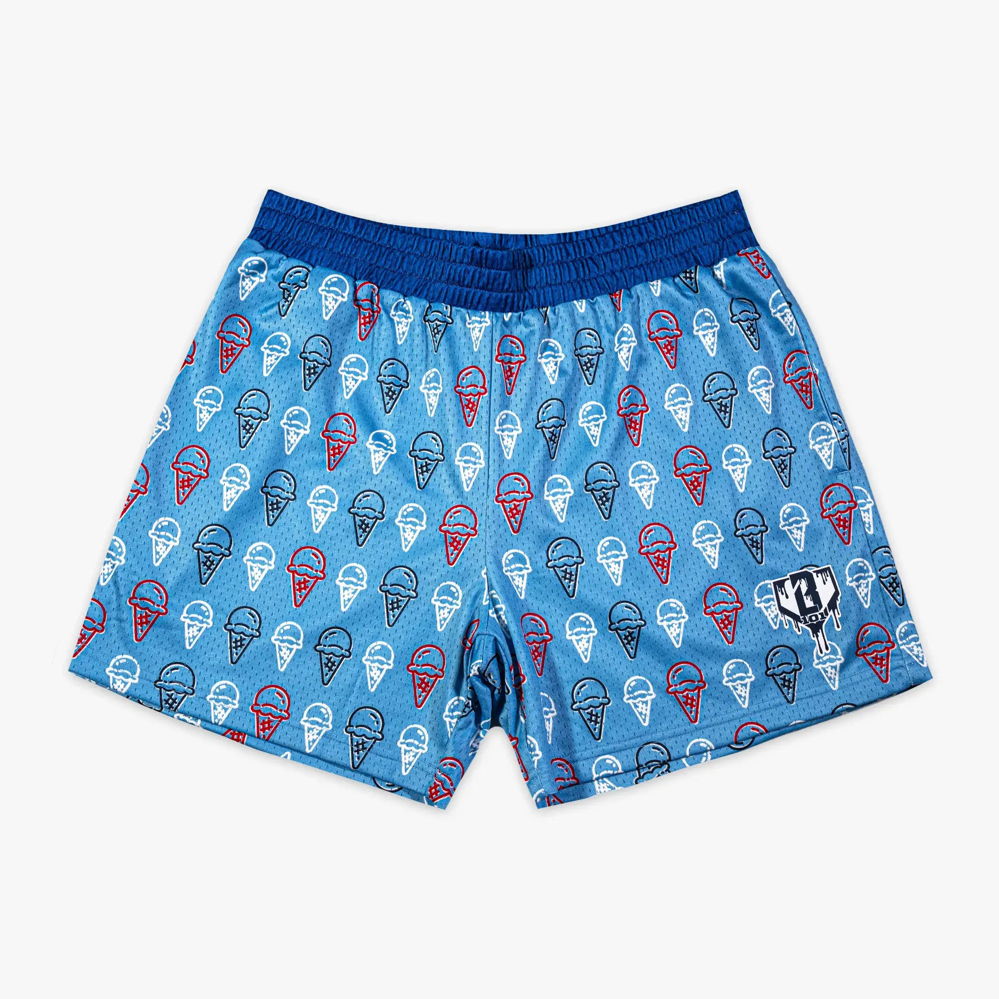 Baseball Lifestyle 101 - Scoops Ice Cream Light Blue Mesh Shorts for Youth & Women | Lightweight & Breathable Summer Sports Shorts for Casual & Outdoor Style | Baseball Training, Gym & Everyday Activewear | Perfect Gift for Him