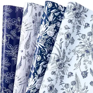 12 Sheets Women's Mother's Day Gift Wrapping Paper, Blue Floral Elegant Packaging, Ideal for Weddings, Anniversaries, Birthdays, Baby Showers