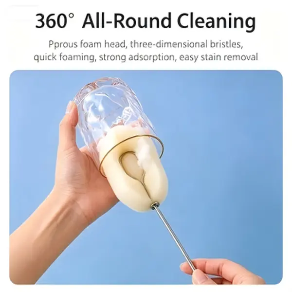 Detachable Sponge Bottle Brush, Long Stainless Steel Handle Cup Cleaner, Replaceable Sponge Head Cleaning Brush for Glasses, Mugs, Water Bottles, Baby Bottles