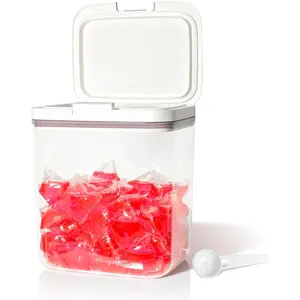 Laundry Pod Holder with Lid - 67oz Sealed Automatic Pop-Up Dispenser, fits Laundry & Dishwasher Pods, 2L for Laundry Room Organization