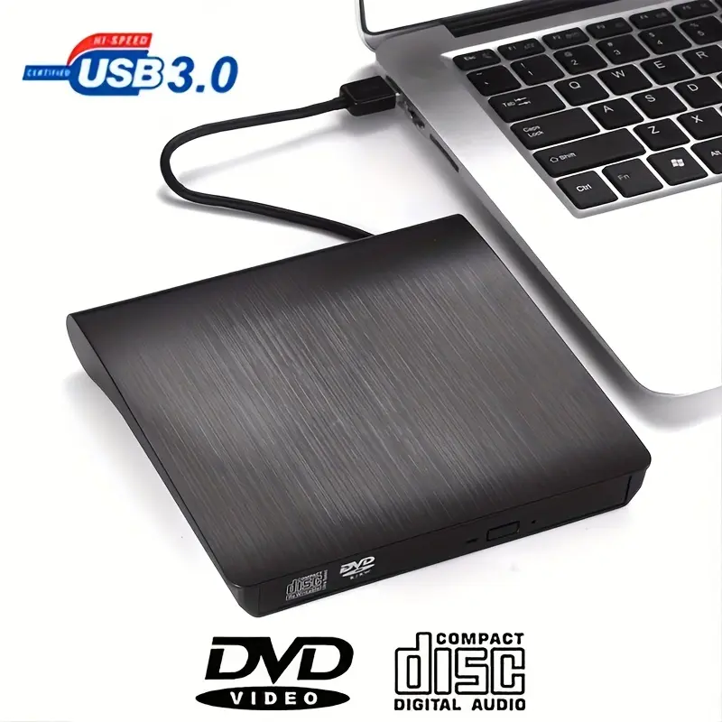 USB 3.0 Portable External DVD Drive - Slim Compact CD/DVD Player for Laptop & Desktop, USB-Powered No Battery Required, Compatible with Windows Linux Mac OS, Black/White, System Installation, Professional Look, Durable Exterior, Desktop Cd/Dvd Burner, Min