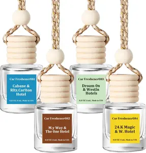 Car Air Freshener Diffuser 4 Pack Hanging Design USA Made Essential Oils Long Lasting Aroma Safe for Family Quality Wooden Caps Crystal Glass Bottles Easy Install
