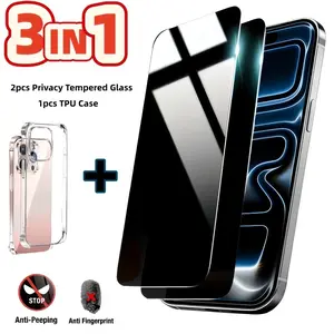 3in1[2pcs Privacy Screen Protector+1pcs Phone Case],Compatible iPhone 17/16/15/14/13/12/11/Pro Max/Pro/Plus/Mini/17 Air/16E/X/XS/XR/XS MAX/7/8/SE,Anti-Spy,Anti-Fingerprint And Shatter-Resistant,Anti-Snooping,Compatible dynamic islands