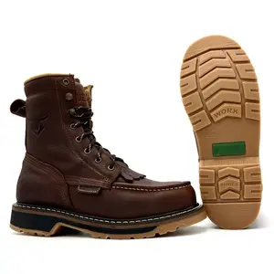 Fuerbo Heritage Lacer Moc Toes 8 Inch Work Boot Dual Density Goodyear Welt Sole Anti-Slip Oil & Slip Resistant Anti-Fatigue Comfort Brown L-55