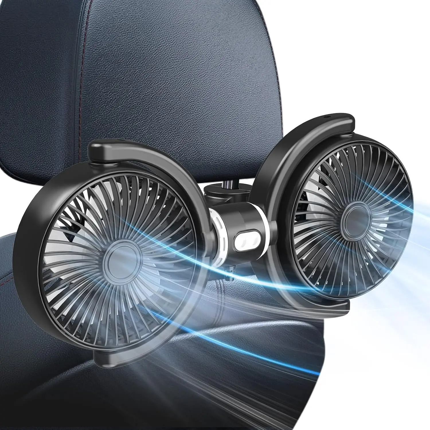 USB Car Fan for Backseat for Kids, Dual Head Car Seat Fan Independently Controlled 360° Rotatable Powerful 3-Speed Vehicle Rear Headrest Air Circulation Cooling Fans for SUV Truck Sedan Adjustable Cooling Fan
