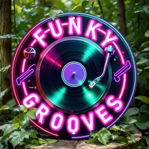 Retro Aluminum Record Player Wall Sign with LED Lights - 8 Inch Round Disco Dance Room Decor for Neon Glow and Funky Grooves