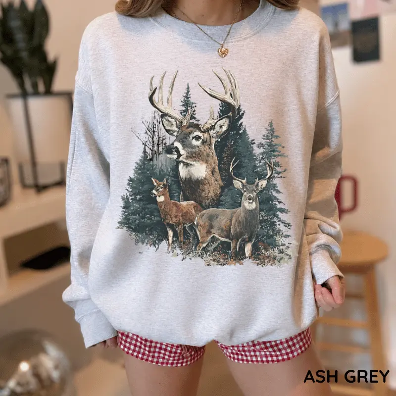 Midwest Vintage Deer Sweatshirt, Retro Hunting Season Crewneck, Old Money Preppy Pullover, Cozy Outdoor Nature Sweater, Rustic Hunter Gift, Woodland Fall Apparel
