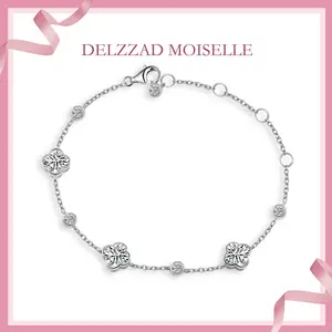 Delzzad 3.5ct Four Leaf Clover Cluster Adjustable Bracelet Syntheticd Moissanite Bracelet S925 Moissanite Jewelry Engagement Wedding Anniversary Perfect Gifts