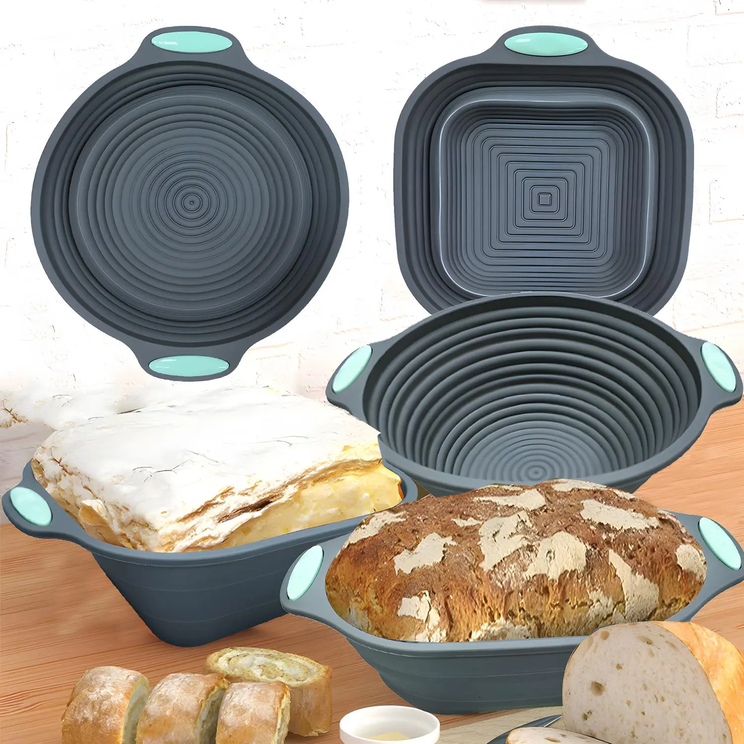 Silicone Collapsible Fermentation Basket Set, Square Round Oval Shape Large Capacity Dough Proving Tray, Silicone Baking Mold for Home Use, Proofing Basket, Bread Proofing Baskets, Baking Tools, Bread Making Essentials, Baking Accessories