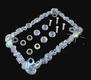 Dazzling Addiction 3D Bling Motorcycle License Plate Frame Big Chunky Rhienstones Clear AB Made in USA Handmade 1 Row Holder Screw Caps Personalizable Customizable Customized White Bedazzled Sparkly Bike Parts for Girls and Women 4 Holes Crystals Diamond