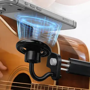 Magnetic Guitar Phone Mount with Strong Magnet, 360° Rotating Aluminum Alloy Smartphone Holder, Stable Metal Stand for Video Recording