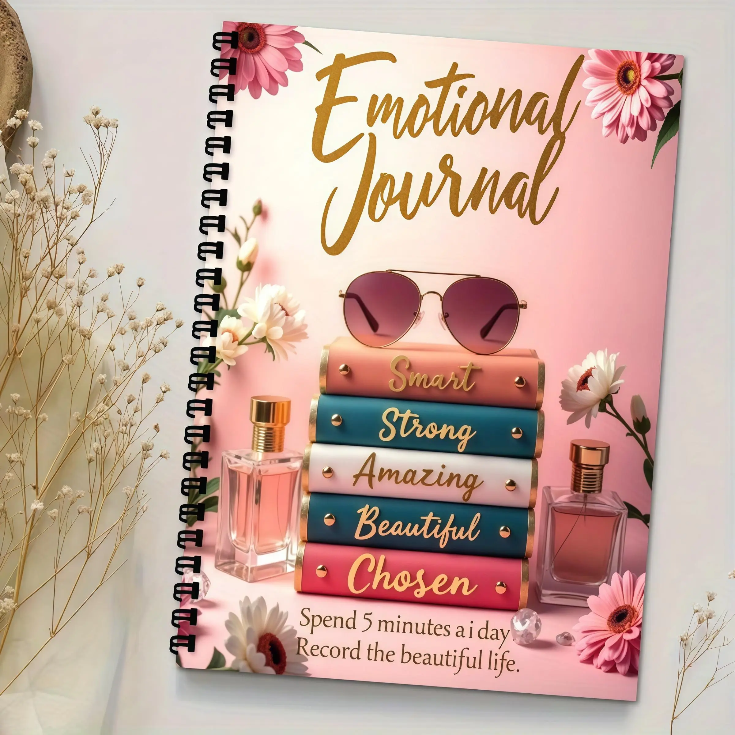 1 A5 spiral-bound self-care and planning diary with floral patterns and inspirational quotes, 5-minute daily gratitude & positivity diary, Gratitude Journals, Life Planner Journal, Planner Notebook, birthday, Christmas, Valentine's Day, New Year gifts