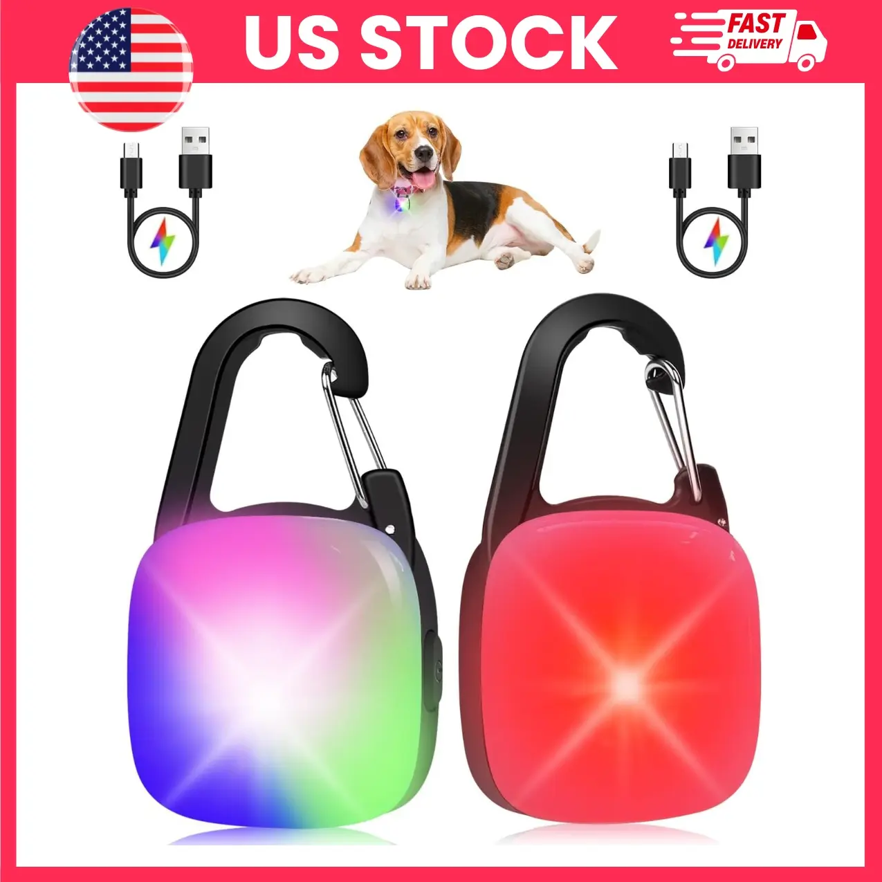 Dog Collar Light 2 Pack Rechargeable LED Clip On Dog Lights for Night Walking, Waterproof Pet Safety Light with 4 Color Modes, Super Bright 80LM Dog Light for Running Cycling Hiking Camping Outdoor Pet Accessories Night Visibility Gear