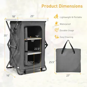 Outdoor Folding Camping Storage Cabinet with 3 Shelves and Carry Bag