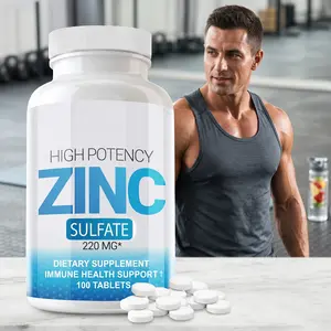 Zinc 220mg High Potency Supplement Zinc Sulfate for Immune Support System 100 Tablets Antioxidant Properties Effective Skin Support Reproductive Health - Vitamin, Healthcare