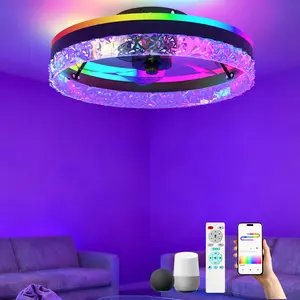 Smart RGB Ceiling Fan with Lights, 20" Modern Low Profile Flush Mount LED Ceiling Fan Light, Dual Lighting Modes, APP/Remote Control, Works with WiFi, Alexa & Google, for Bedroom