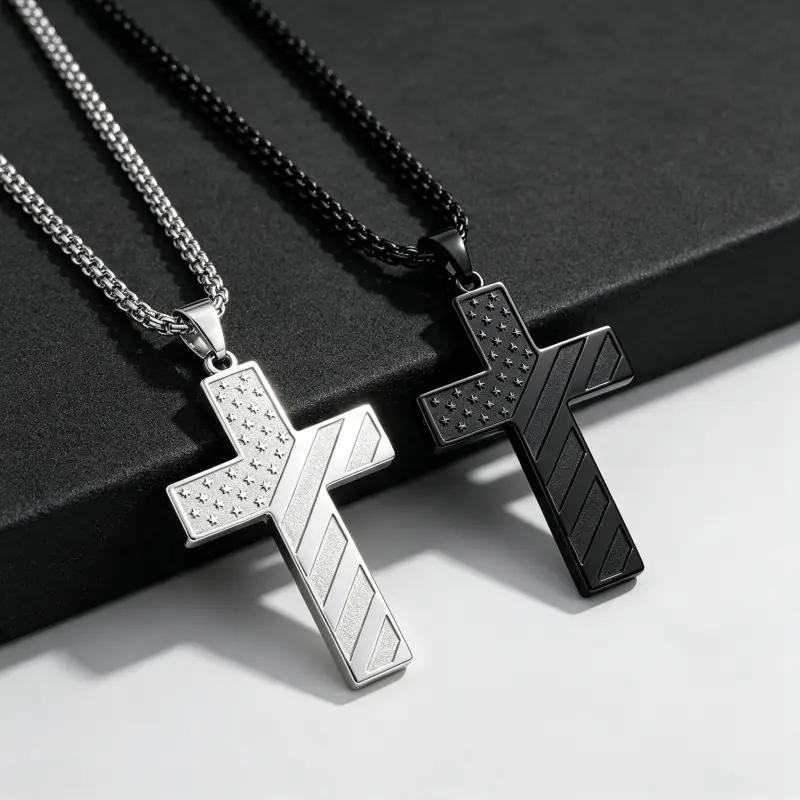 Statement Cross Necklace with Full Surface Engraving, Trend Fashion Pendant Accessory, Durable Jewelry for Daily Styling and Gift Giving