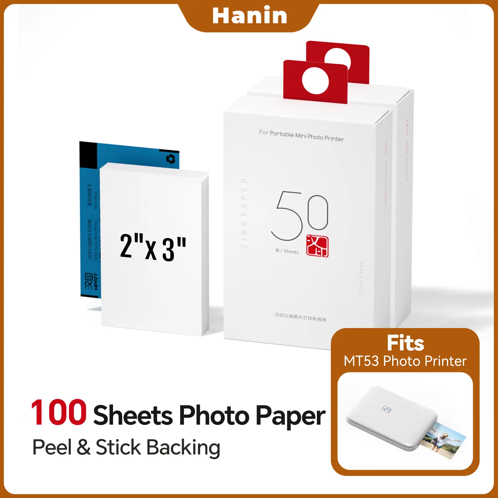 2x3” Photo Paper for HPRT MT53, Peel & Stick, Adhesive, 100-200 Sheets, Bulk Refill,back to school,back to school shopping