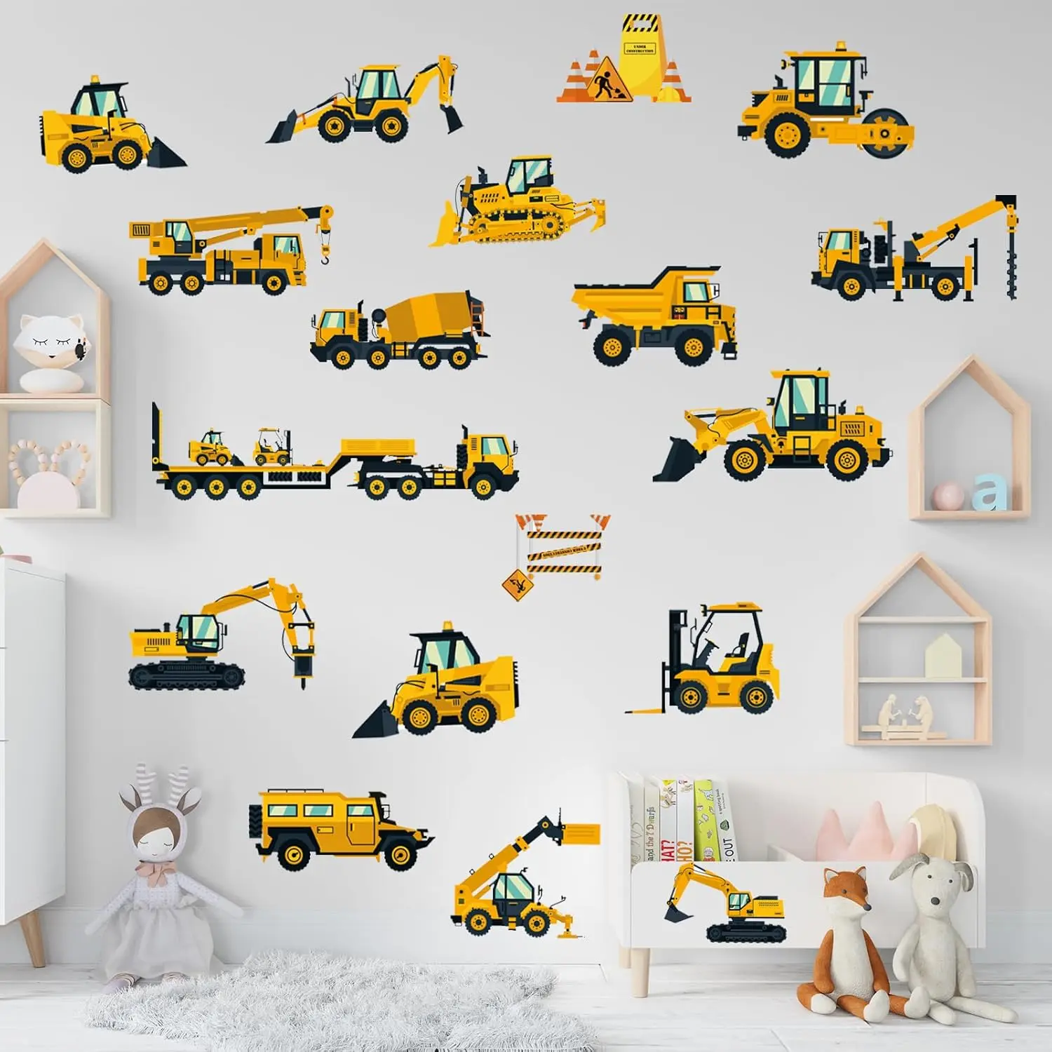 Wall Decals Stickers Construction  Wall Stickers Tractor Excavator Crane Wall Murals Peel and Stick Removable Wall Decor for   Boys Girls Bedroom Living Room Playroom Classroom