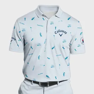 Stylish Callaway 124th U S Open Pinehurst Polo Shirt - Light Blue Pastel Golf Pattern for Men Casual Cotton