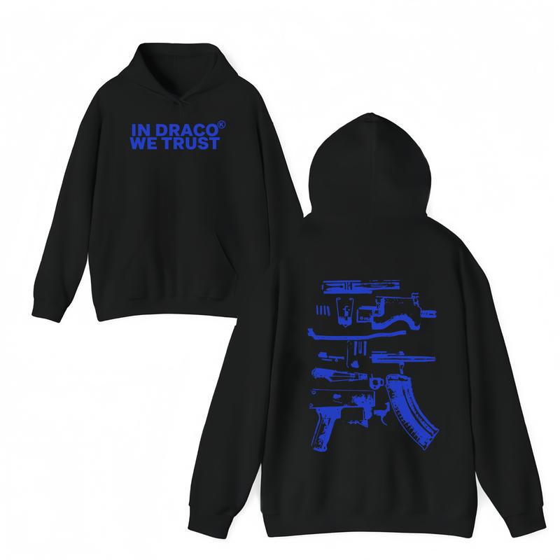 In Draco We Trust Hoodie - Black Unisex Long Sleeve Hoodie with Multi-color Design for Men & Women Casual Wear Tops