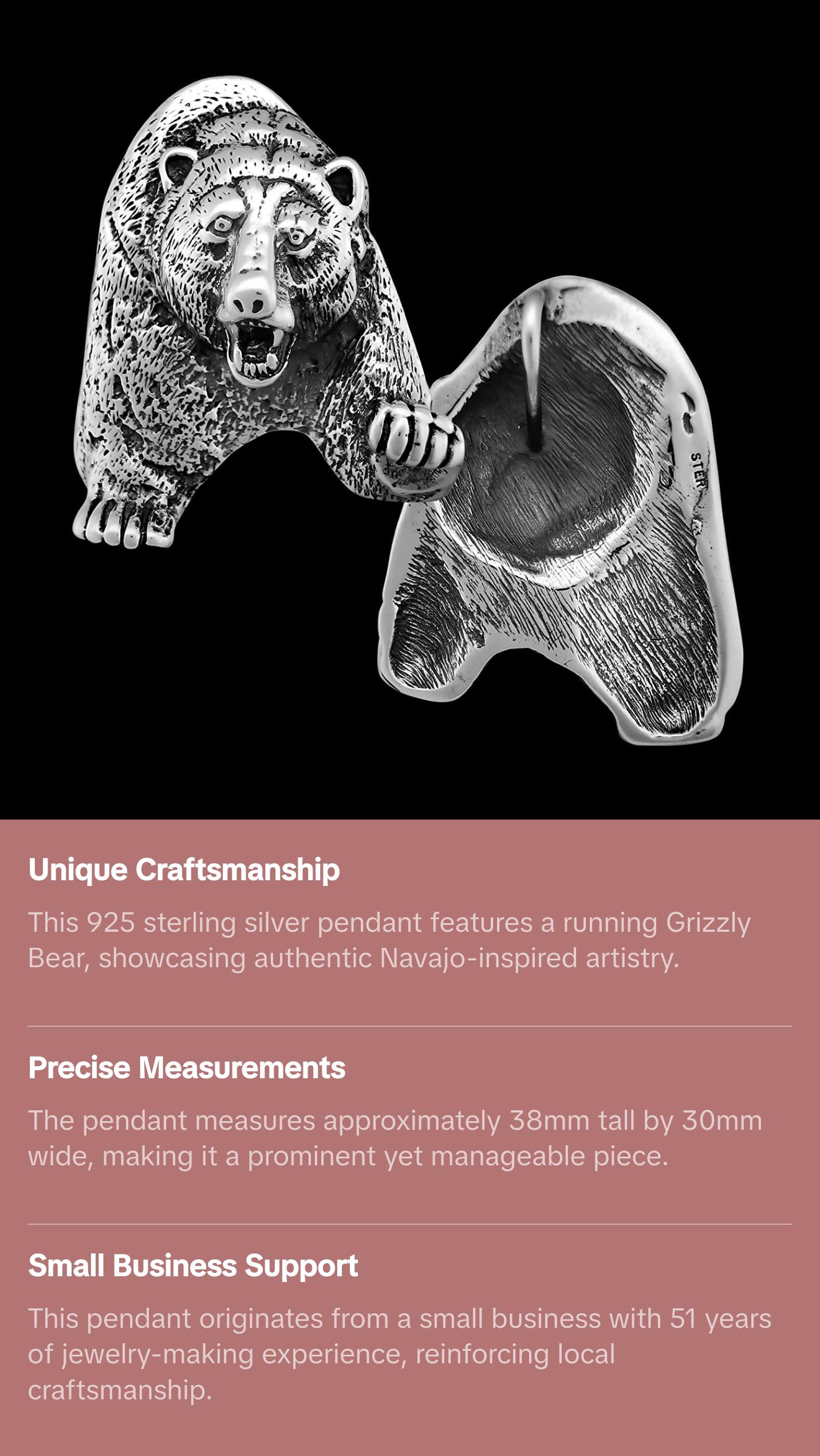 925 Sterling Silver Bear Pendant, Grizzly bear Jewelry, Mountain Man Pendant, Bear Pendant