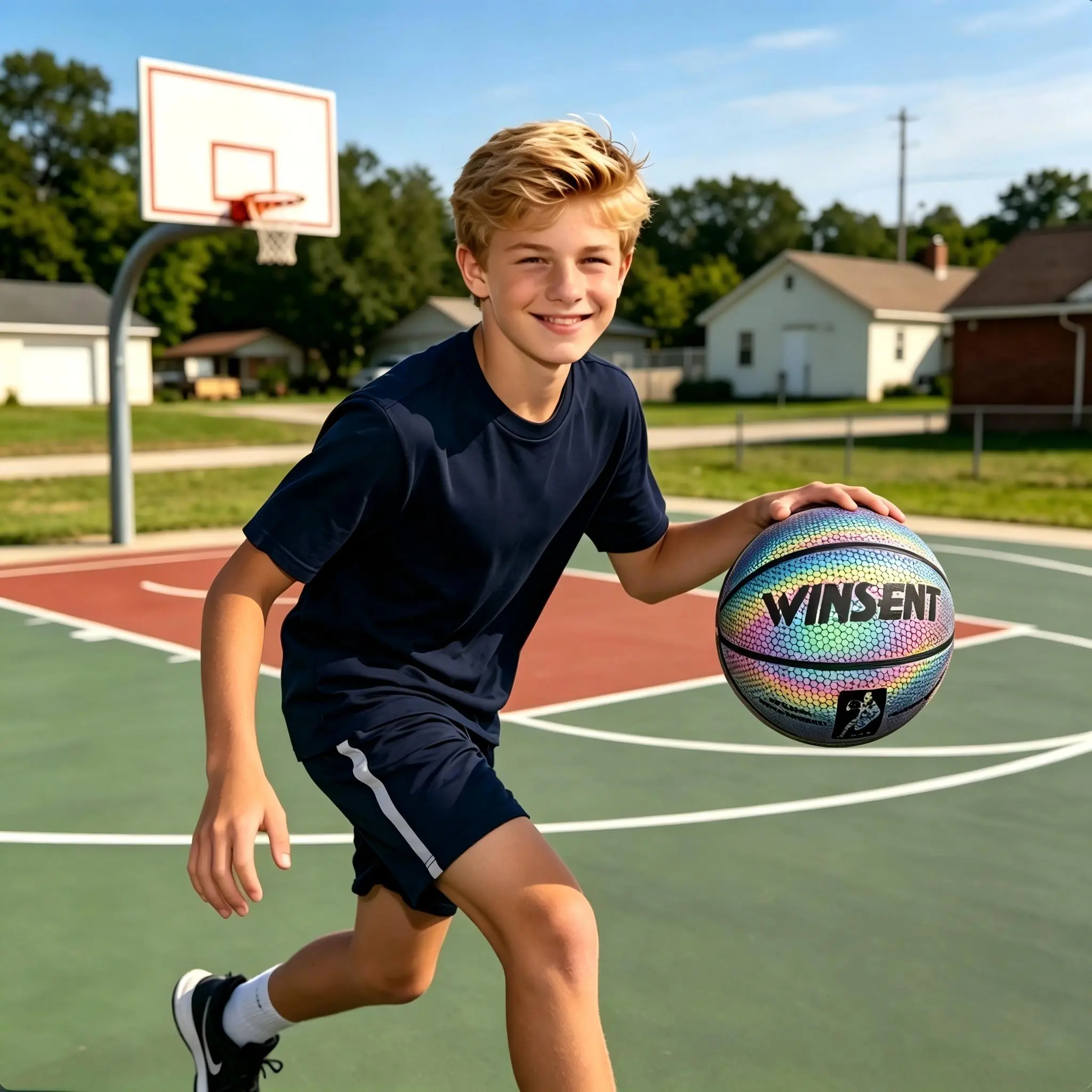 Holographic Personalized Basketball - Custom Printed Name, Glow Reflective Surface, Indoor/Outdoor Basketball Gift for Teens, Men & Sports Fans