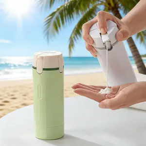 2-Pack 4-in-1 Portable Cosmetic Shampoo Dispenser Storage Bottle Plastic Lightweight Durable Travel Friendly Compact Design for Easy Carrying Perfect for Business Trips/Vacations Green & White