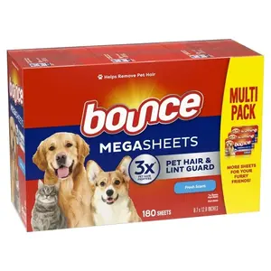 Bounce MegaSheets Pet Hair & Lint Guard Fresh Scent 180 Count Sheets 3X Pet Hair Fighters Multi Pack
