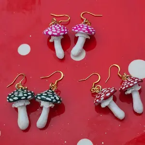 Mushroom Earrings Polymer Clay Mushroomcore Dangle Earrings with Gold Accents Perfect for Any Occasion