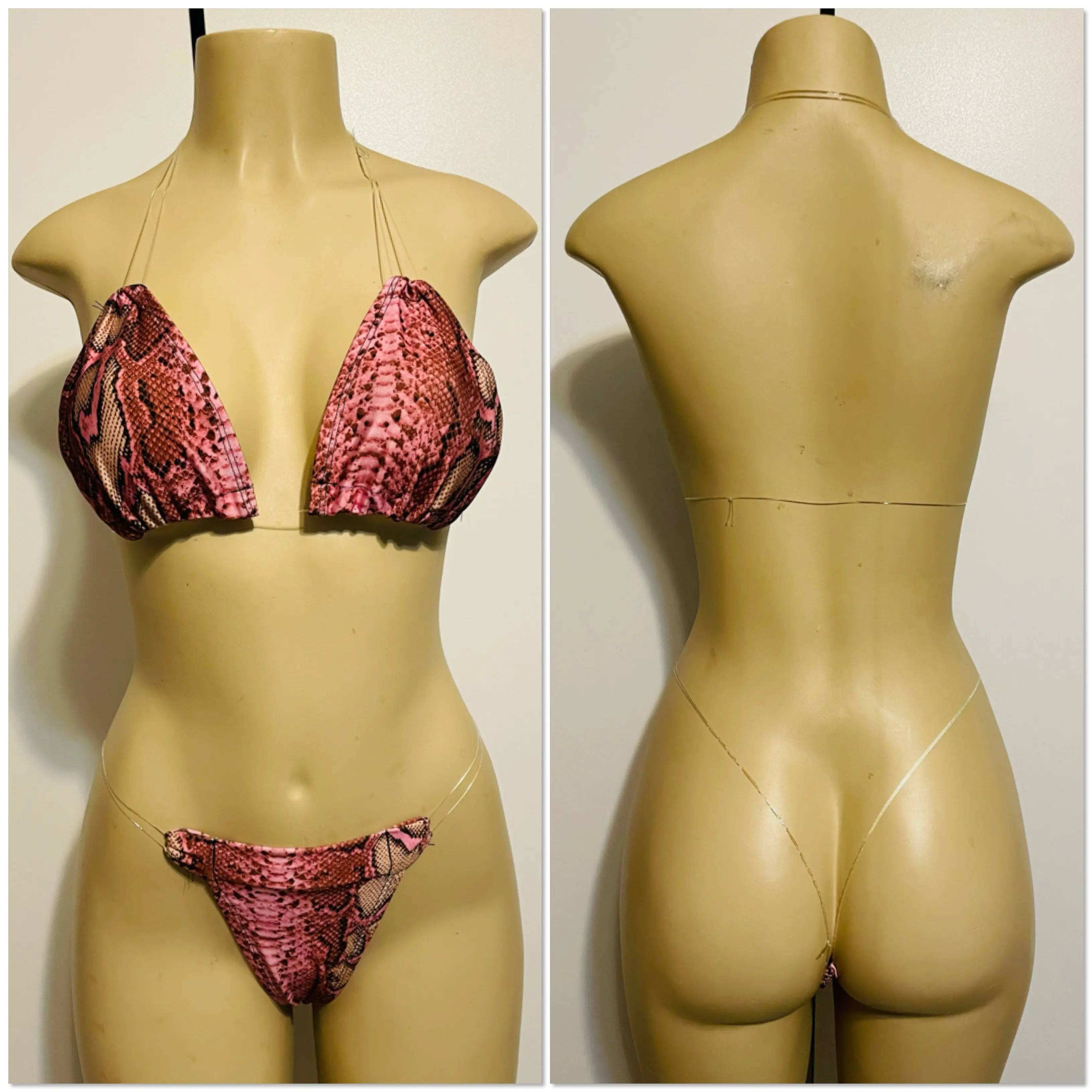 Pink Maroon Snake Print Two Piece Bikini Outfit