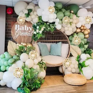 Sage Balloon Garland Arch Kit 134 pcs Sage Green Sand White Metallic Gold Matte White Confetti Latex Balloons for Baby Shower Bridal Shower Bachelor Party Wedding Birthday Party Decorations Premium Latex Materials Easy To Assembly Safari Theme Decorations