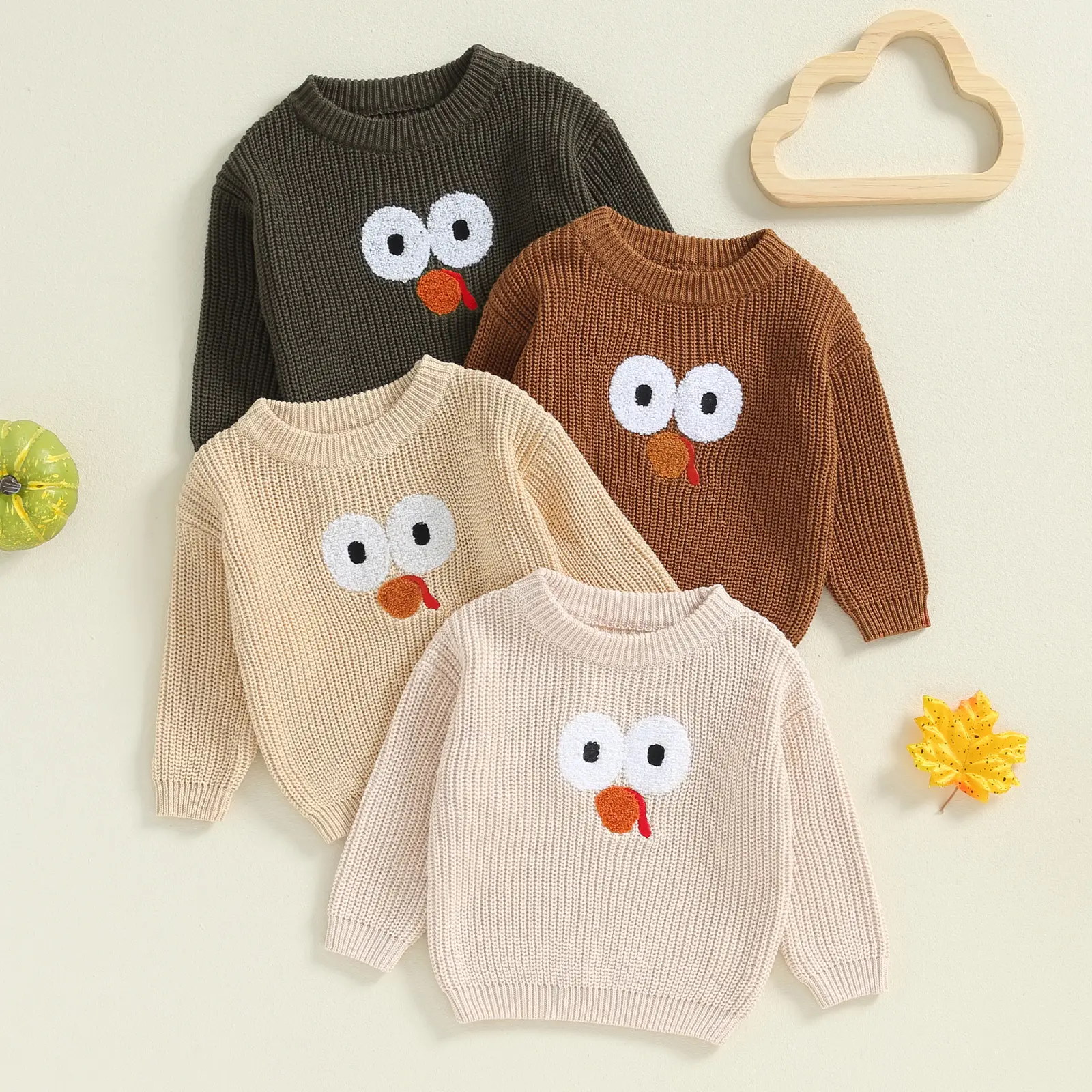 Babamoon Crew Neck Cotton Casual Embroidered Turkey Sweater - Newborn Toddler Boys Girls Thanksgiving Warm Long Sleeve Pullover Outfit, Cotton Casual Sweaters, Embroidered Sweater