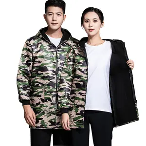 Fleece-Lined Warm Camouflage Coat, Stain-Resistant and Windproof Jacket, Dustproof Workwear for Men and Women, Hooded Work Uniform