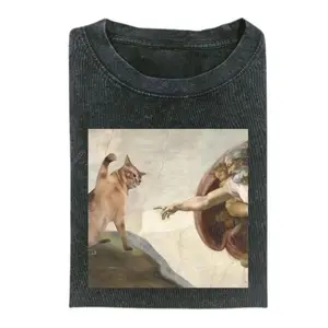 Retro Funny Vintage Graphic Tee, Cat Painting T- Shirt, Unisex Meme Cringe Funny Dumb Shirt, Menswear Womenswear Streetwear