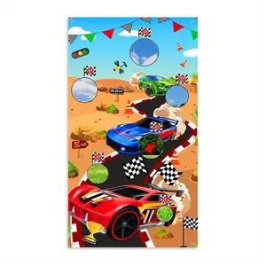 Race Track Theme Party Banner, 1 Count Race Track Pattern Birthday Party Decoration, Party Games Supplies for Indoor & Outdoor, Ornaments
