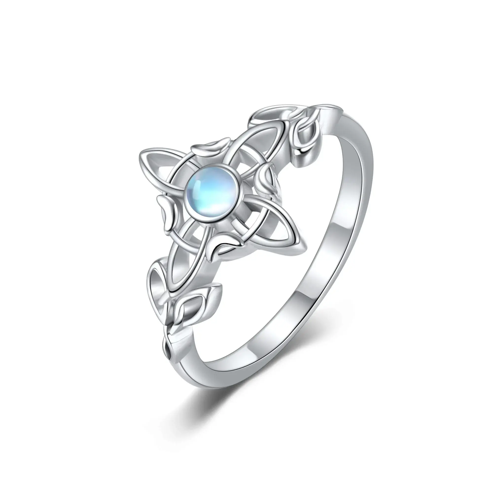 Witches Knot Ring 925 Sterling Silver Moonstone Celtic Knot Rings Witchcraft Celtic Amulet Ring Vintage Jewelry Gifts For Women