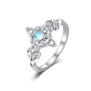 Witches Knot Ring 925 Sterling Silver Moonstone Celtic Knot Rings Witchcraft Celtic Amulet Ring Vintage Jewelry Gifts For Women