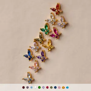 Butterfly Birthstone Flatback Studs by Caitlyn Minimalist - Dainty Marquise Gemstone Earrings in Gold - Personalized Birthstone Jewelry - Birthday Gift