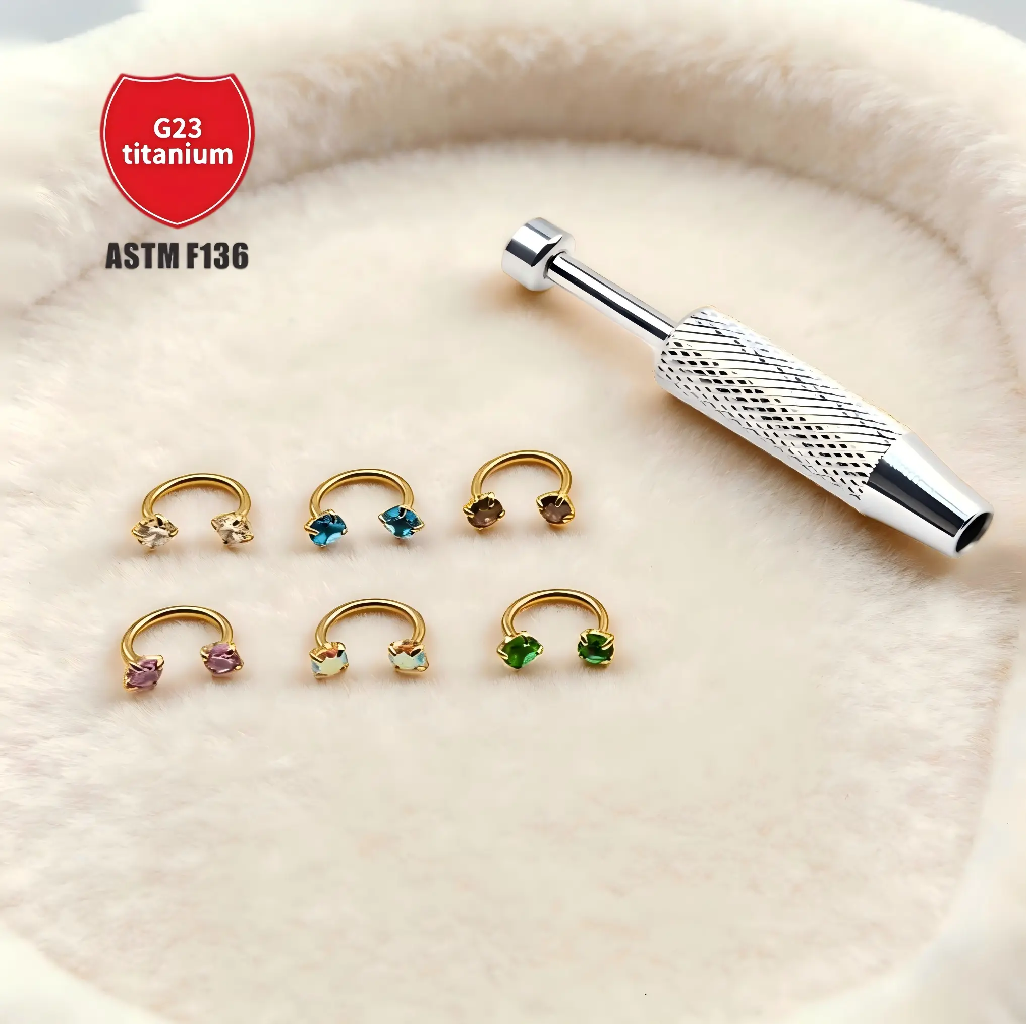 Eternal Time 6pcs Body-Safe Medical Grade Titanium Steel Nose Piercing Set - 18G 1.0mm Internally Threaded Dainty Geometric Gemstone Hoop Piercing Jewelry, Nose Studs, Free Ball Holder, Guiding Needle for Women's Daily Wear, Gemstone Piercing Jewelry