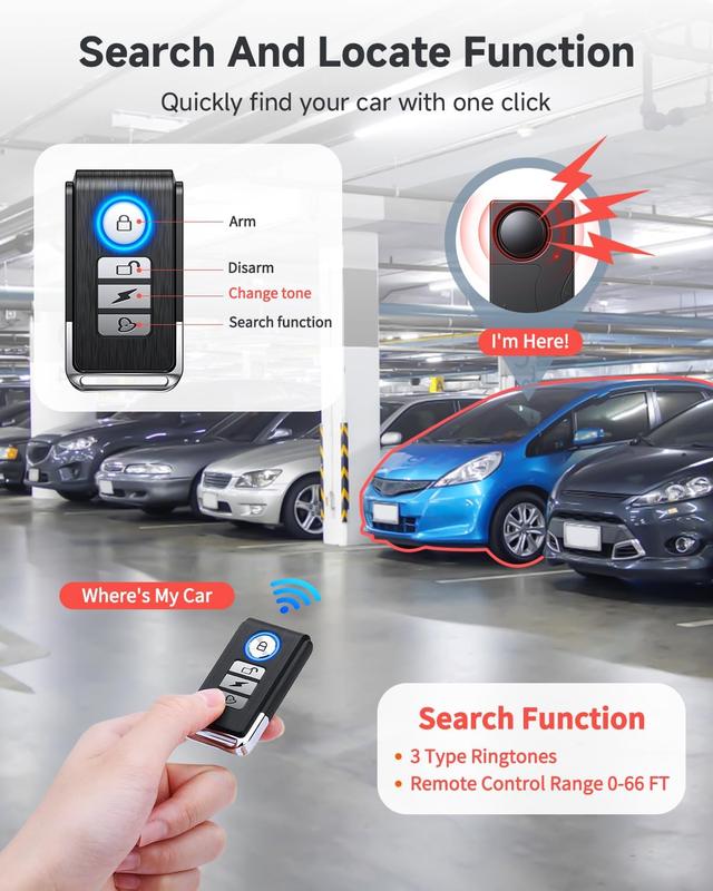 110dB Car Alarm System, Anti-Theft Vibration Alarm with 10 Levels Sensitivity Adjustable, Wireless Remote Anti Theft Device for Car
